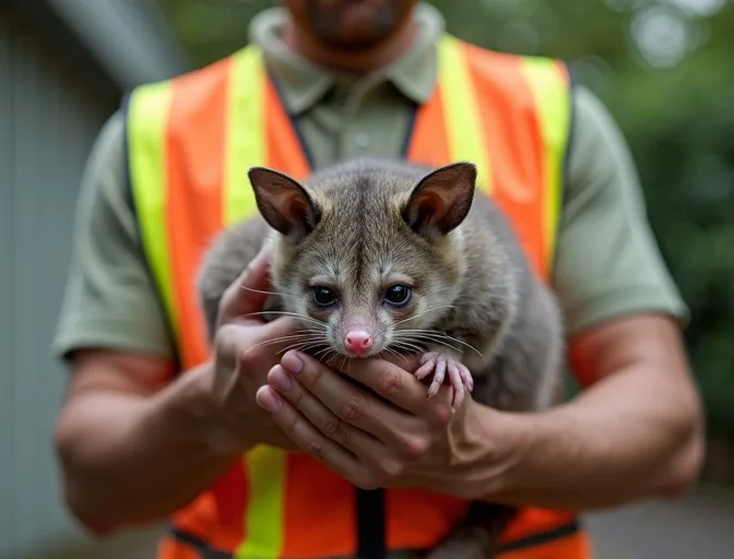Animal handler safely recovering a deceased possum in Aspendale