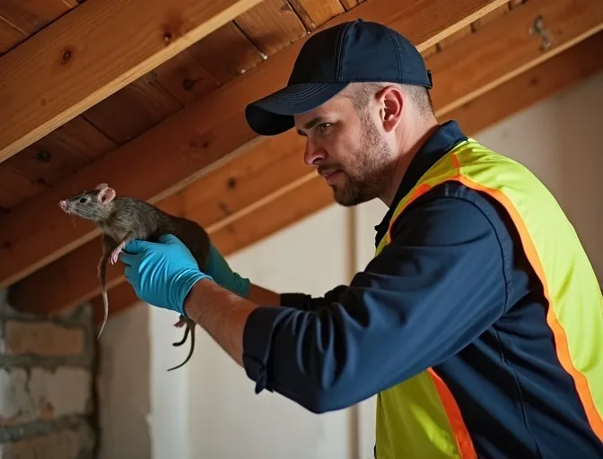 Technician inspecting a roof cavity for a dead rat in Aspendale